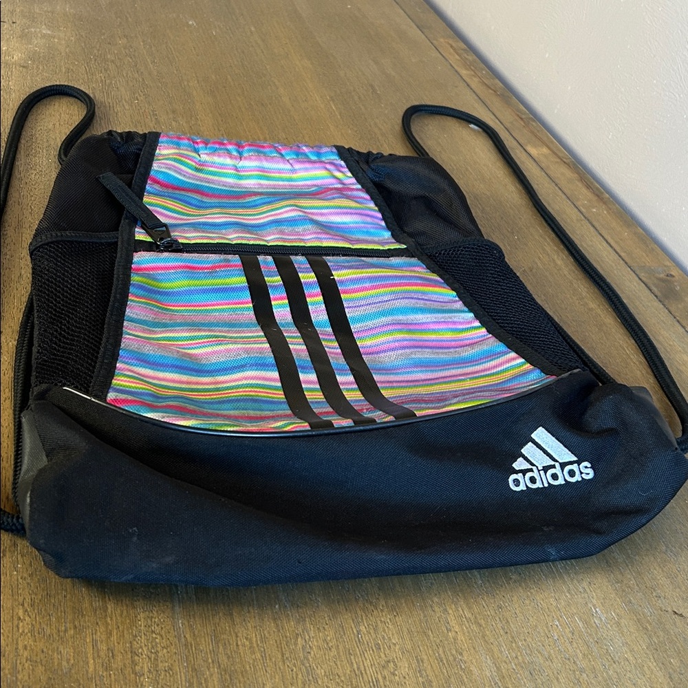 Adidas Striped Multicolor Drawstring Sackpack Wit… - image 1